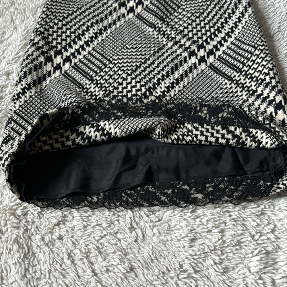 KENNETH COLE NY SKIRT black white houndstooth plaid wool short length size 12 - Picture 7 of 12